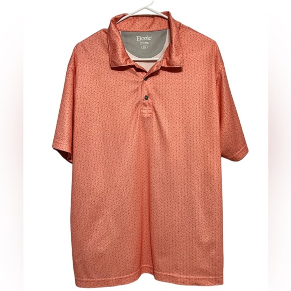 Etonic‎ Golf Polo Shirt XL Mens Performance Geometric Print Stretch Quick Peach